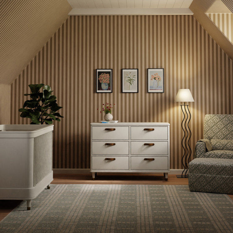 Warm White Tanner Classic 6-Drawer Dresser with Leather Handles