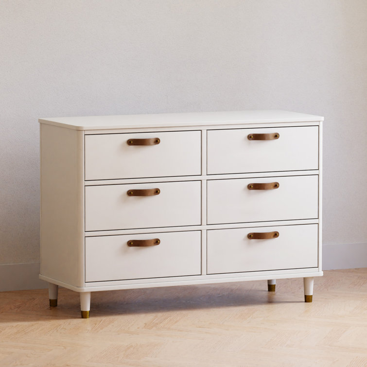 Warm White Tanner Classic 6-Drawer Dresser with Leather Handles