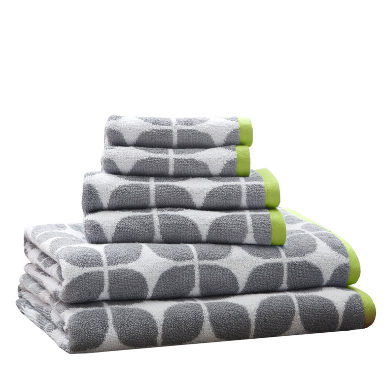 Lita 6-Piece Gray and Green Cotton Jacquard Towel Set