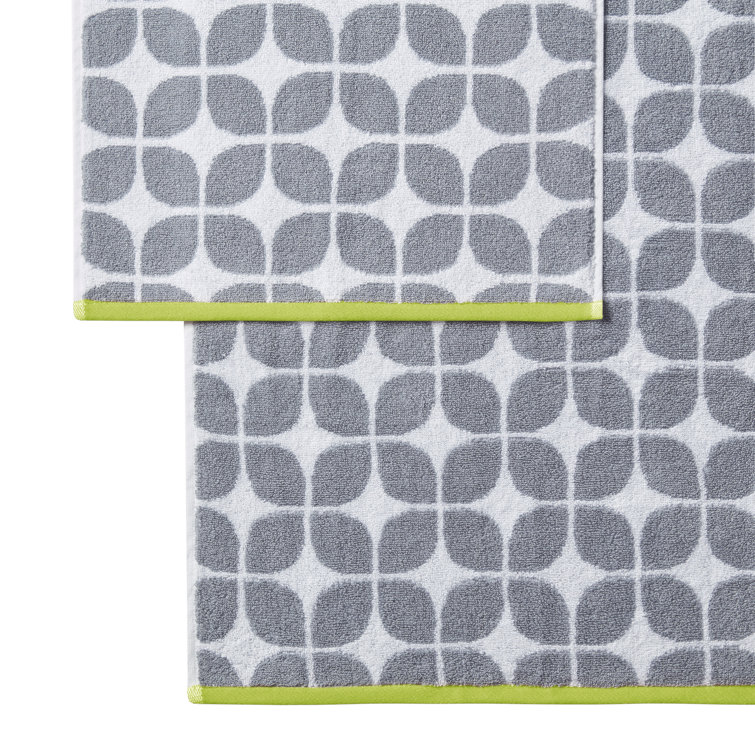 Lita 6-Piece Gray and Green Cotton Jacquard Towel Set