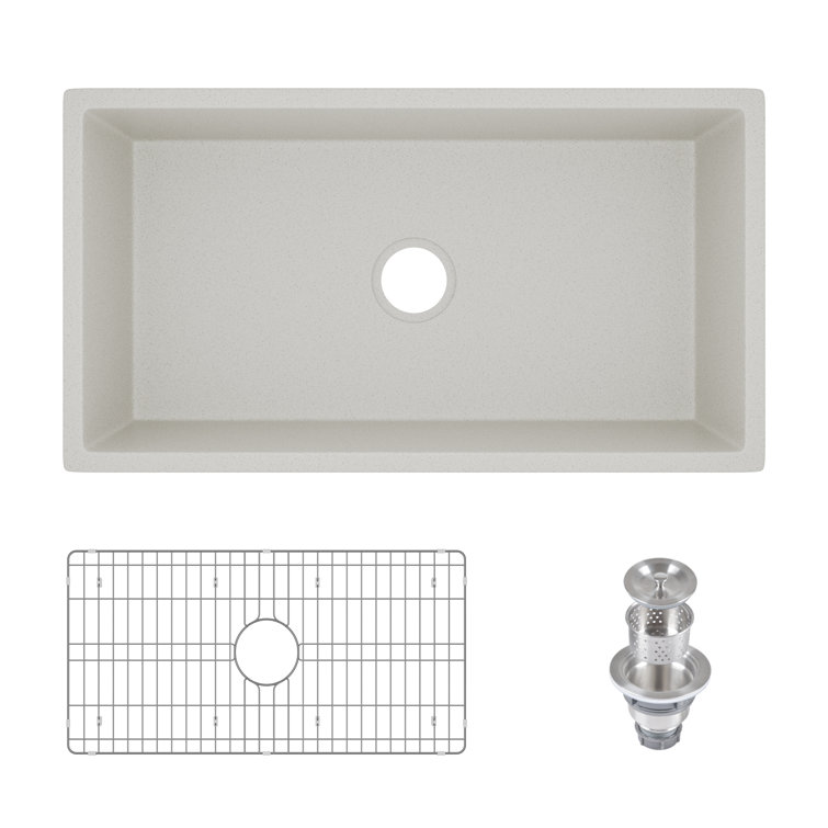 Grit Yellow 33" Concrete Farmhouse Kitchen Sink with Stainless Steel Grid