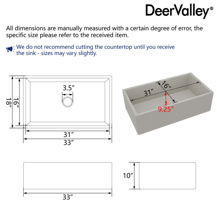 Grit Yellow 33" Concrete Farmhouse Kitchen Sink with Stainless Steel Grid