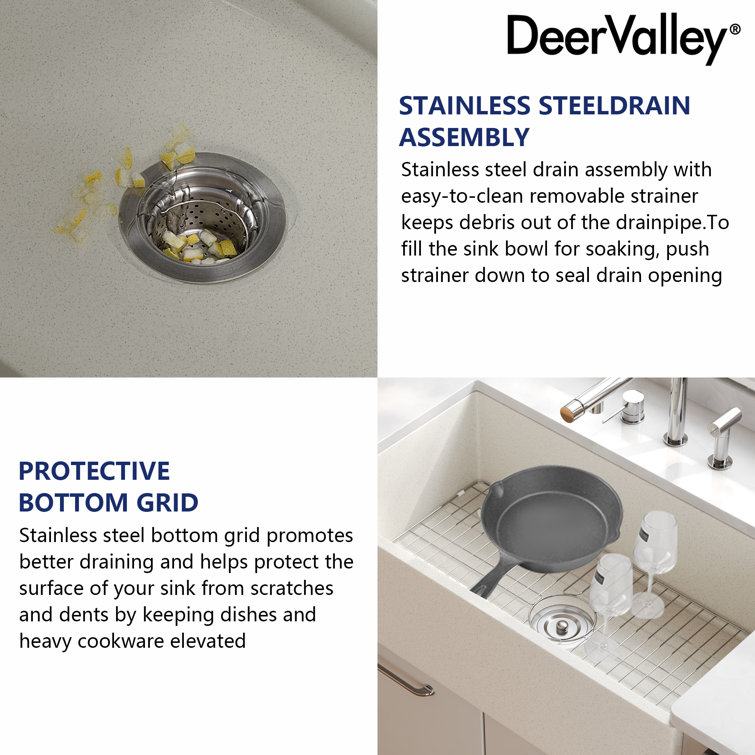 Grit Yellow 33" Concrete Farmhouse Kitchen Sink with Stainless Steel Grid
