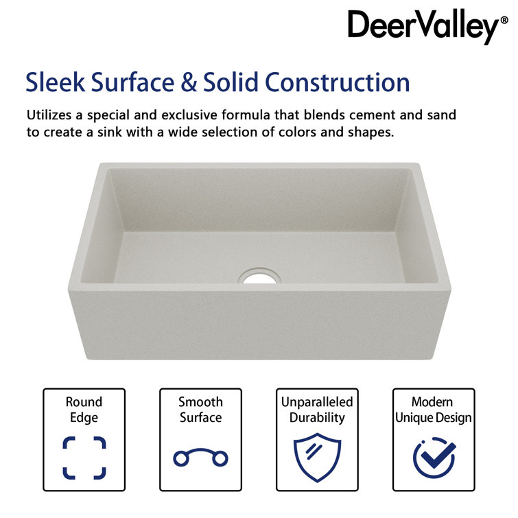 Grit Yellow 33" Concrete Farmhouse Kitchen Sink with Stainless Steel Grid