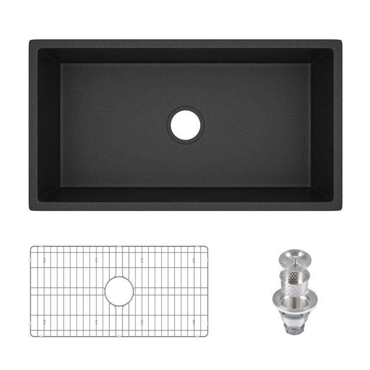 Dark Brown Concrete Farmhouse Kitchen Sink with Stainless Steel Grid