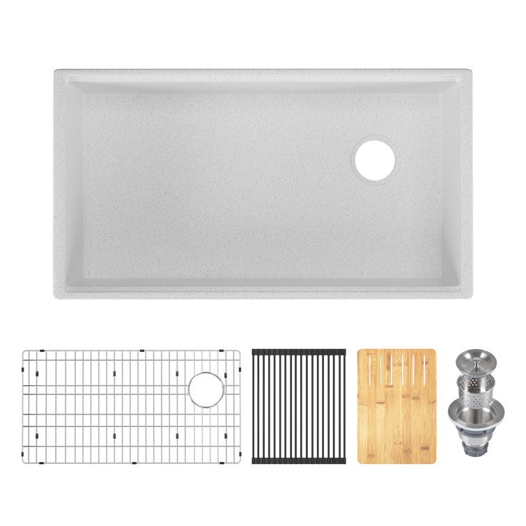 33" Gritty White Stainless Steel Farmhouse Workstation Sink