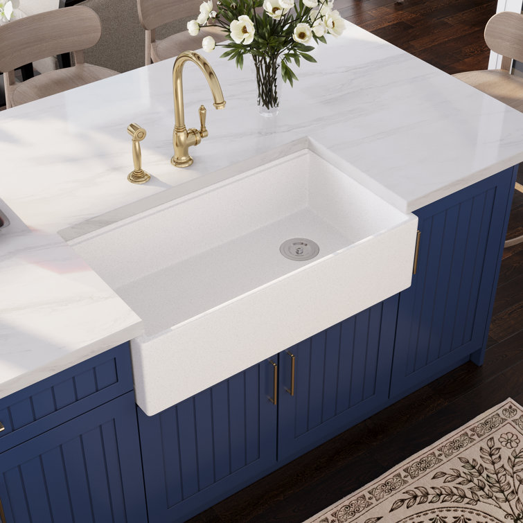 33" Gritty White Stainless Steel Farmhouse Workstation Sink