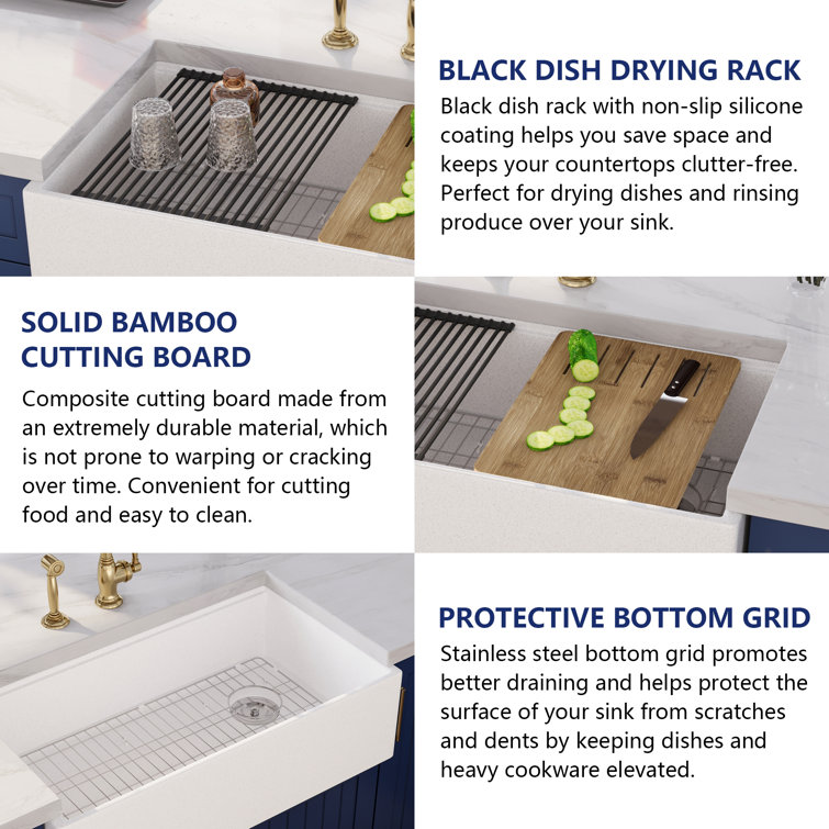 33" Gritty White Stainless Steel Farmhouse Workstation Sink