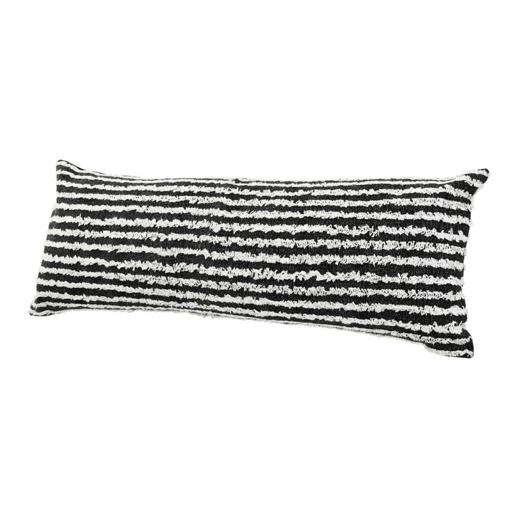 Black and Cream Striped Cotton Lumbar Pillow 14" x 36"