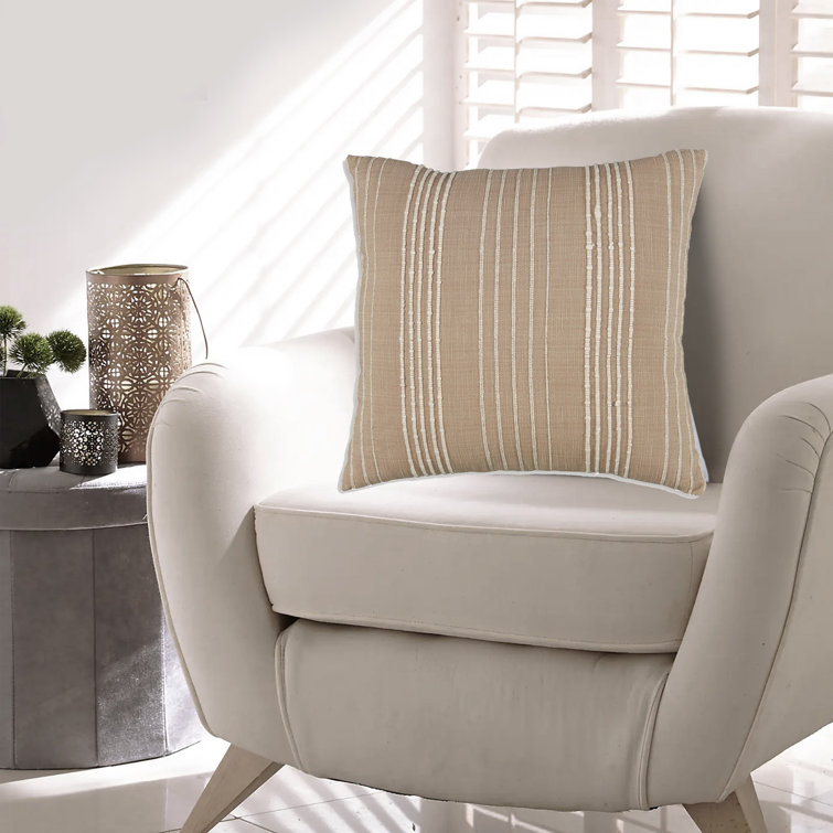 Beige and White Cotton Striped 20" Pillow Set of 4