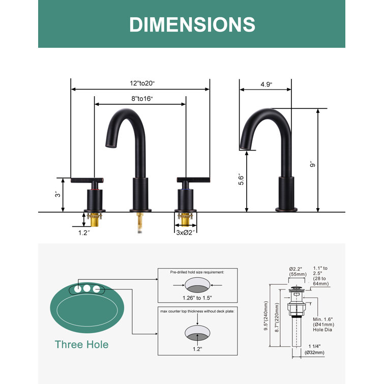 Oil Rubbed Bronze Double Handle Widespread Bathroom Faucet