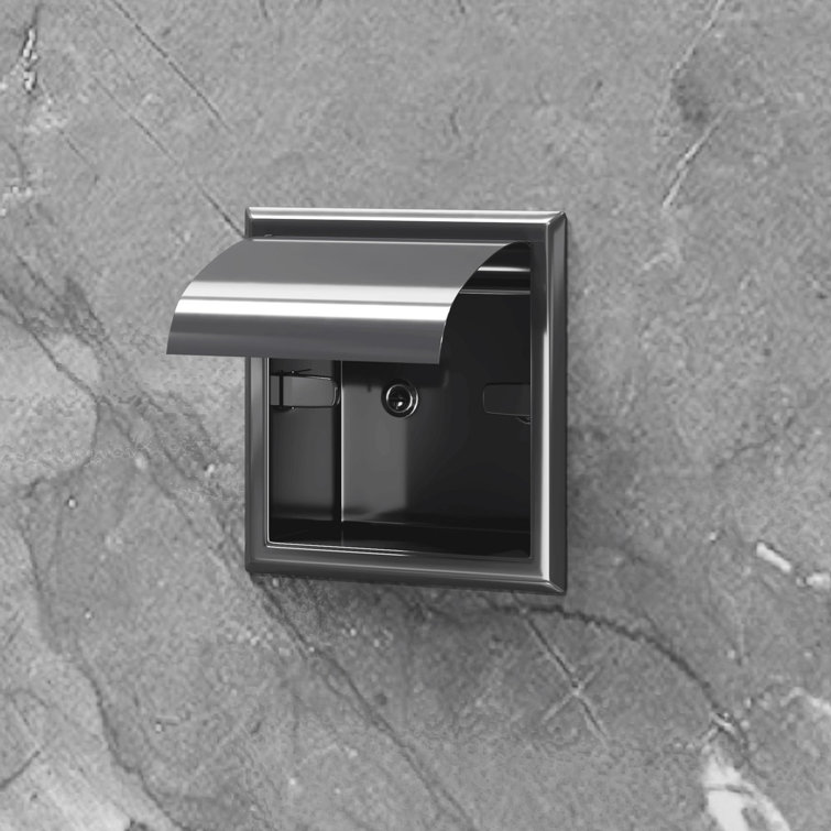 Polished Chrome Stainless Steel Recessed Toilet Paper Holder with Lid