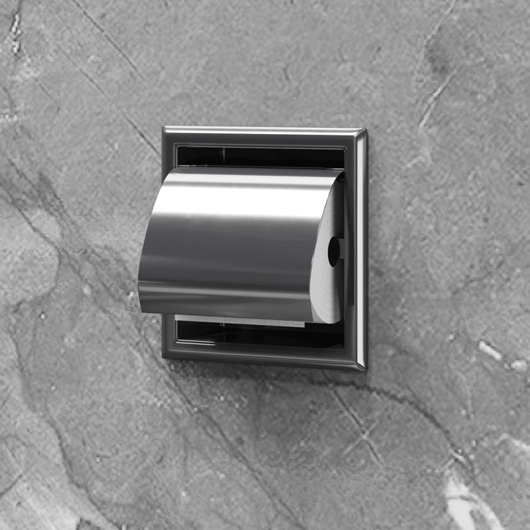 Polished Chrome Stainless Steel Recessed Toilet Paper Holder with Lid