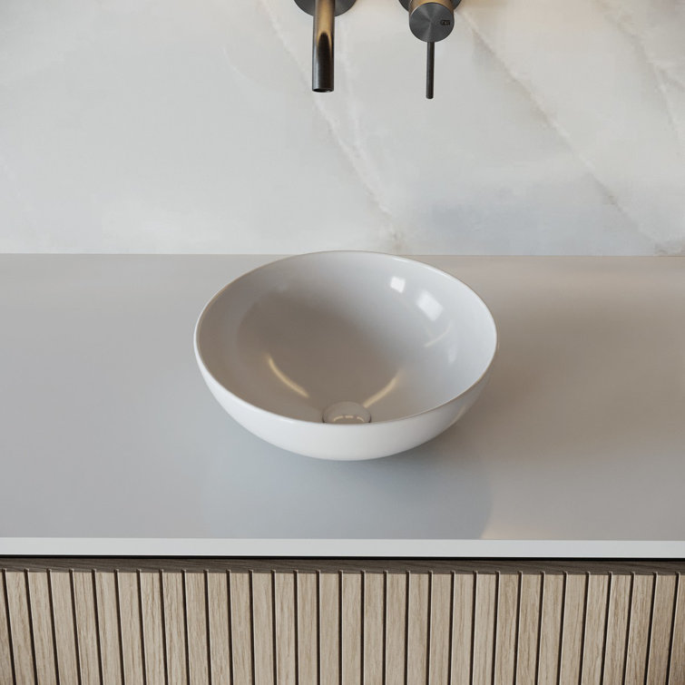 White Ceramic Round Above-Counter Vessel Sink, 11.25"