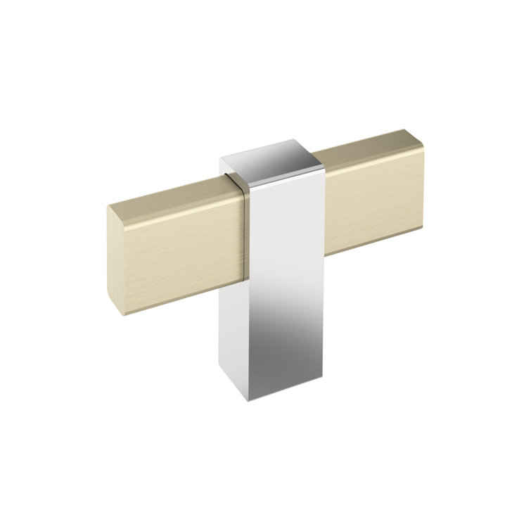 Golden Champagne and Polished Chrome T-Handle Cabinet Knob