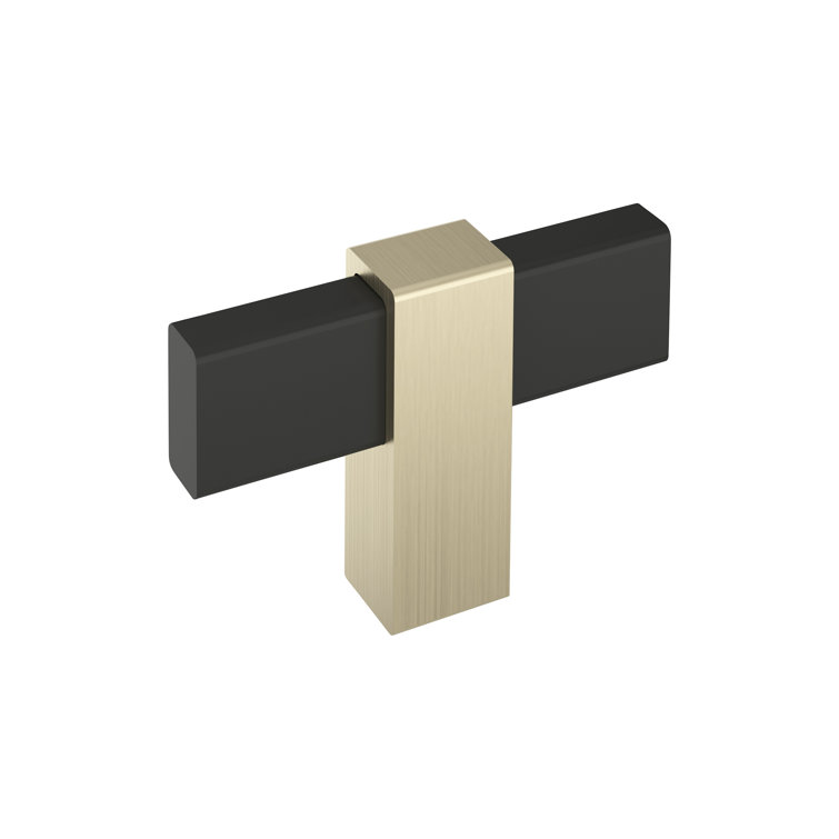 Matte Black and Golden Champagne T-Handle Cabinet Knob