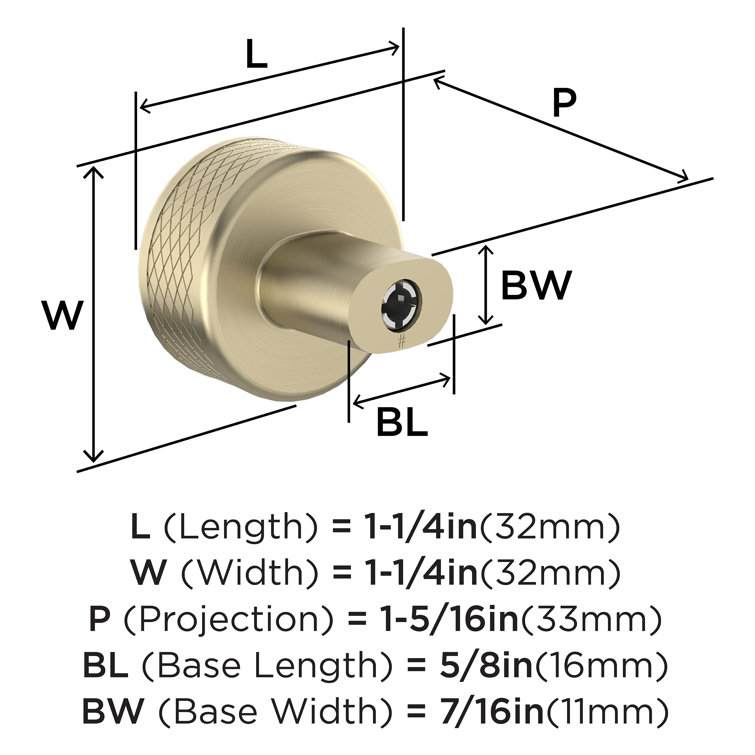 Golden Champagne Round Knurled Cabinet Knob with Mounting Hardware