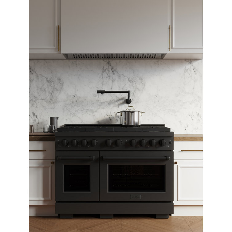 48" Black Stainless Steel Double Oven Gas Range with Griddle