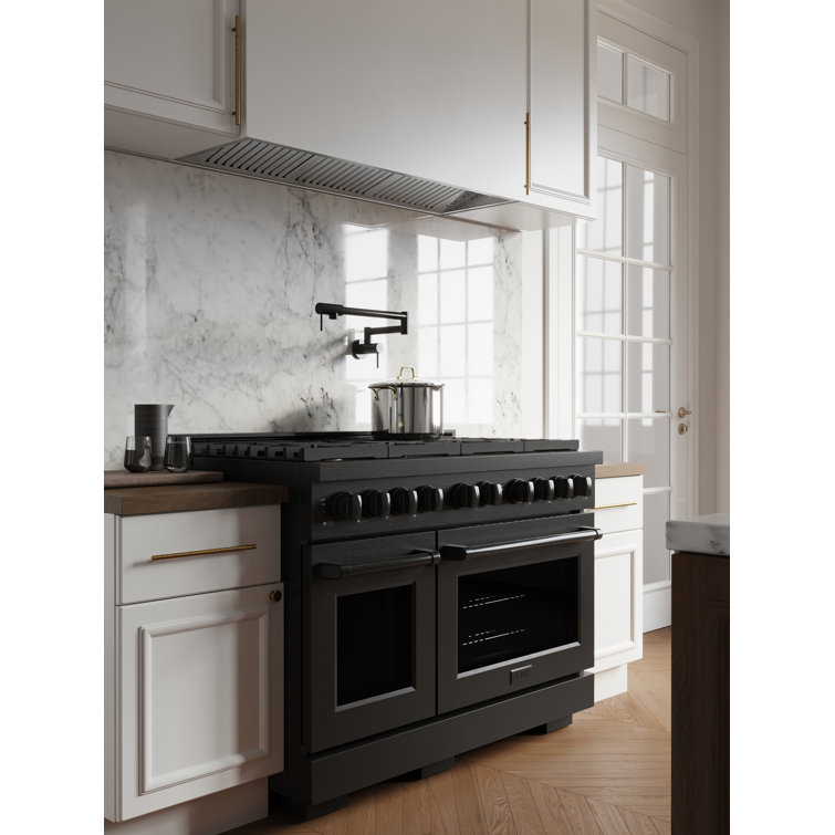 48" Black Stainless Steel Double Oven Gas Range with Griddle