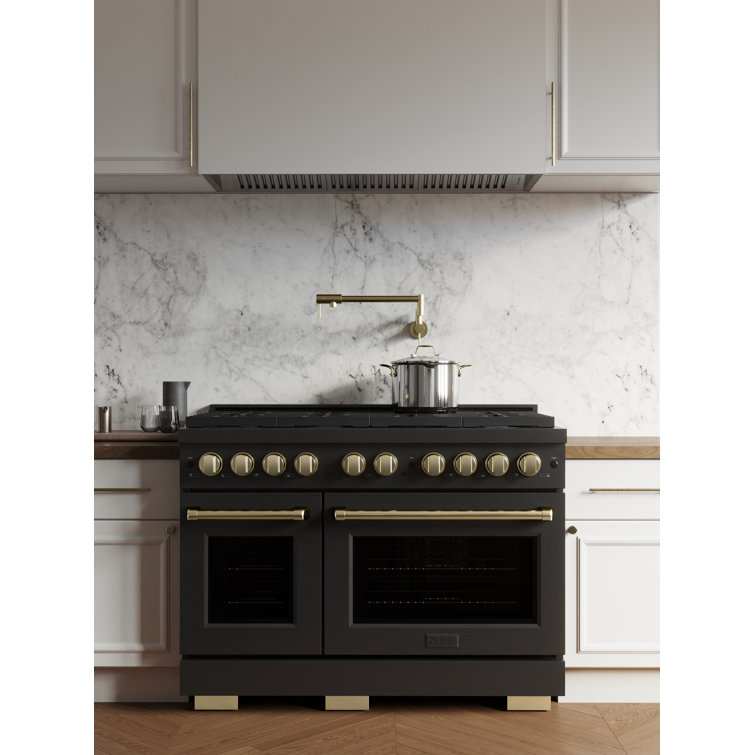 48" Black and Bronze Dual-Fuel Convection Range with Griddle
