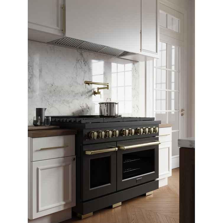 48" Black and Bronze Dual-Fuel Convection Range with Griddle