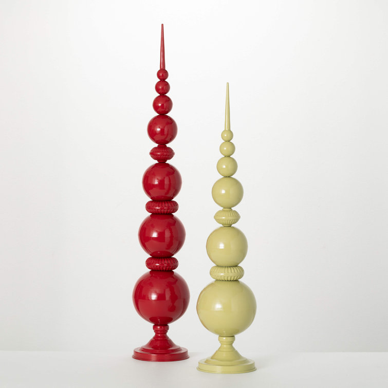 Red and Green Metal Christmas Finial Figurines Set of 2