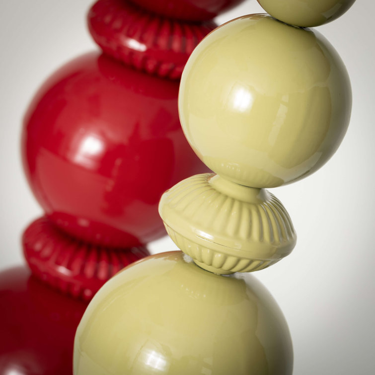 Red and Green Metal Christmas Finial Figurines Set of 2