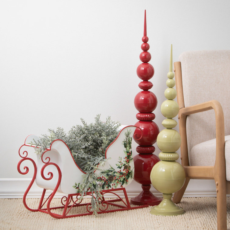 Red and Green Metal Christmas Finial Figurines Set of 2