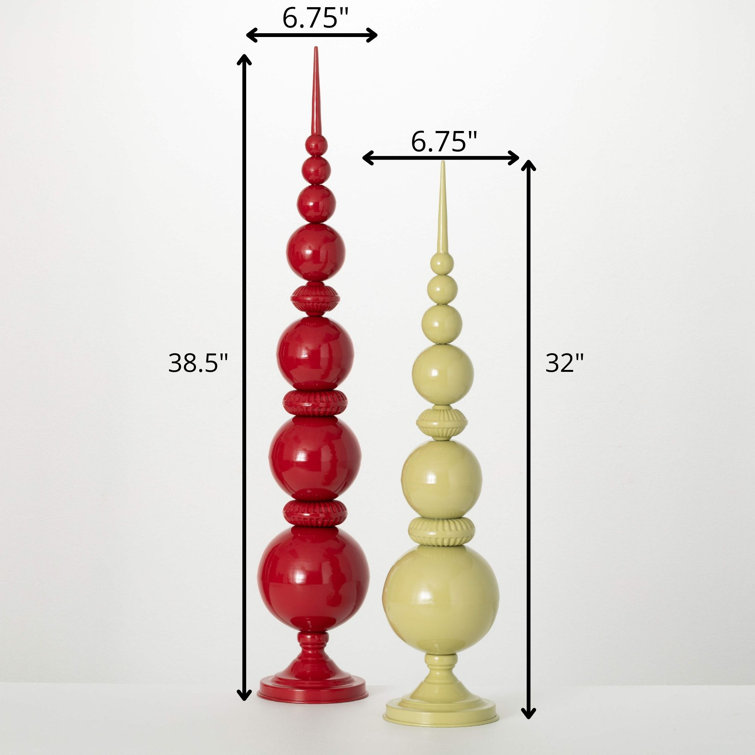 Red and Green Metal Christmas Finial Figurines Set of 2