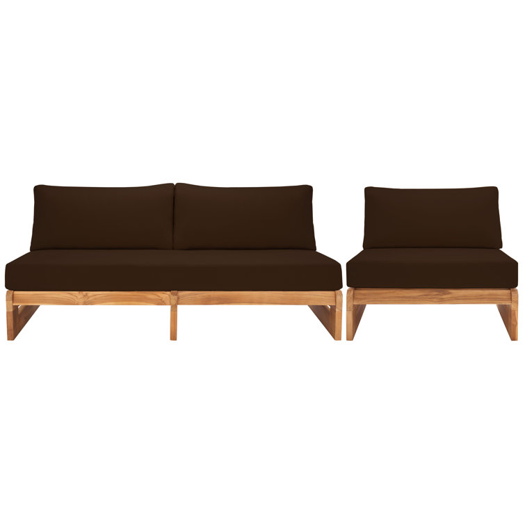 Natural Teak Outdoor Loveseat with Dark Brown Cushions