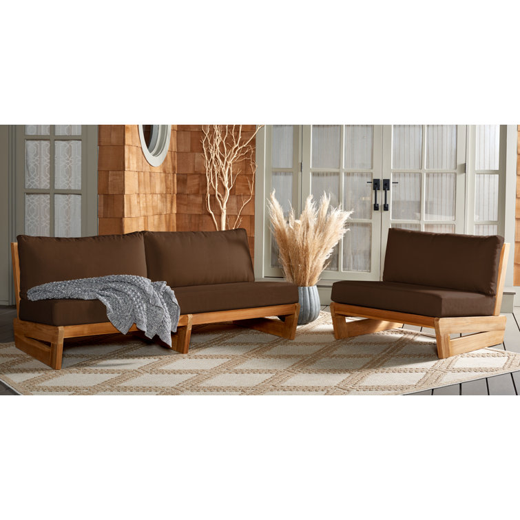 Natural Teak Outdoor Loveseat with Dark Brown Cushions