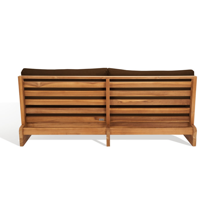 Natural Teak Outdoor Loveseat with Dark Brown Cushions