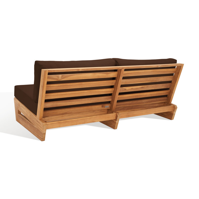 Natural Teak Outdoor Loveseat with Dark Brown Cushions