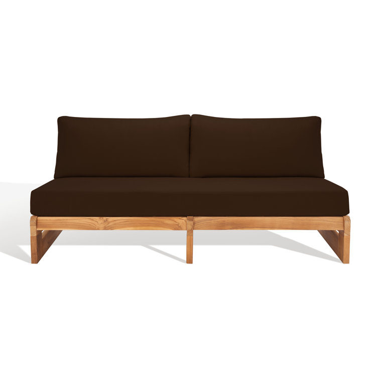 Natural Teak Outdoor Loveseat with Dark Brown Cushions