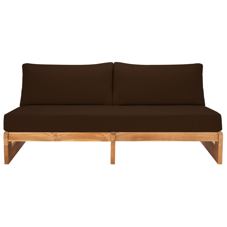 Natural Teak Outdoor Loveseat with Dark Brown Cushions