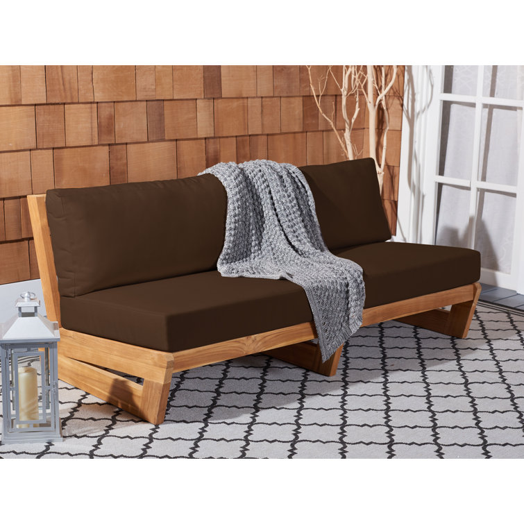 Natural Teak Outdoor Loveseat with Dark Brown Cushions