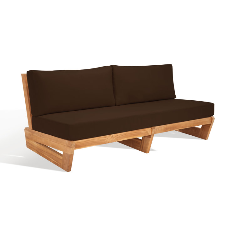 Natural Teak Outdoor Loveseat with Dark Brown Cushions