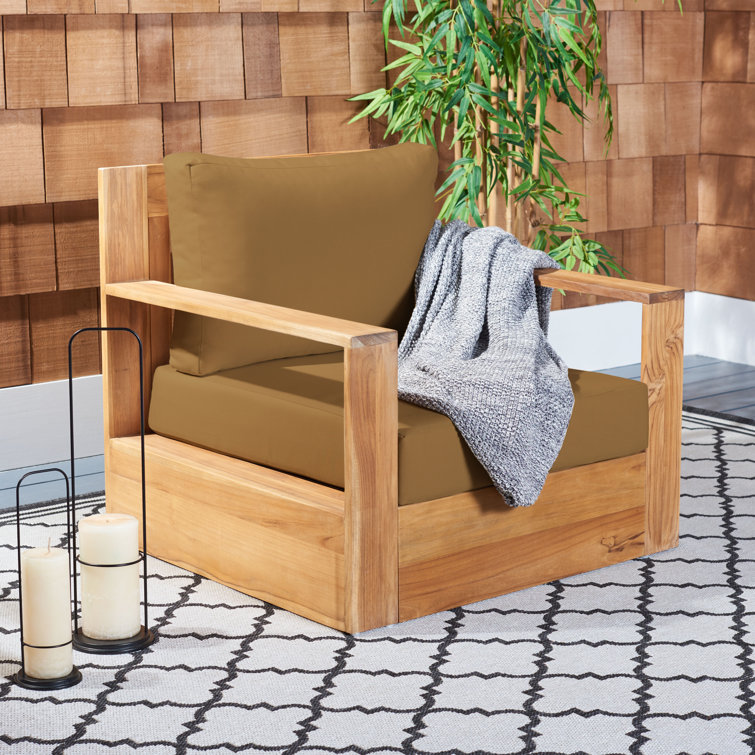 Natural Brazilian Teak Patio Chair with Brown Cushions