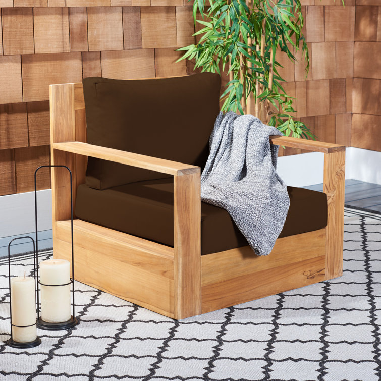 Natural Brazilian Teak Patio Chair with Brown Cushions