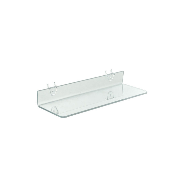 Clear Acrylic Wall-Mounted Shelf for Pegboard & Slatwall, 16" x 4" x 2", 4-Pack