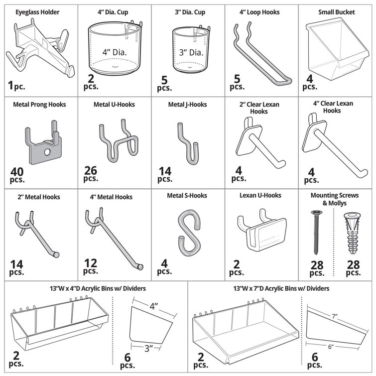XLarge White and Silver Pegboard Organizer Accessory Kit