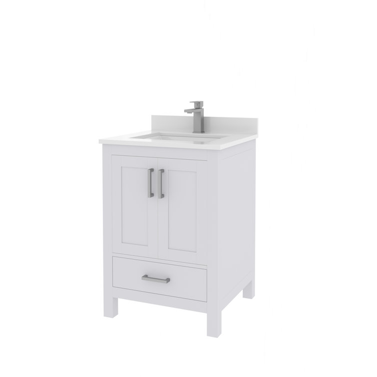 White Solid Wood Bathroom Vanity Cabinet with Brushed Nickel Hardware