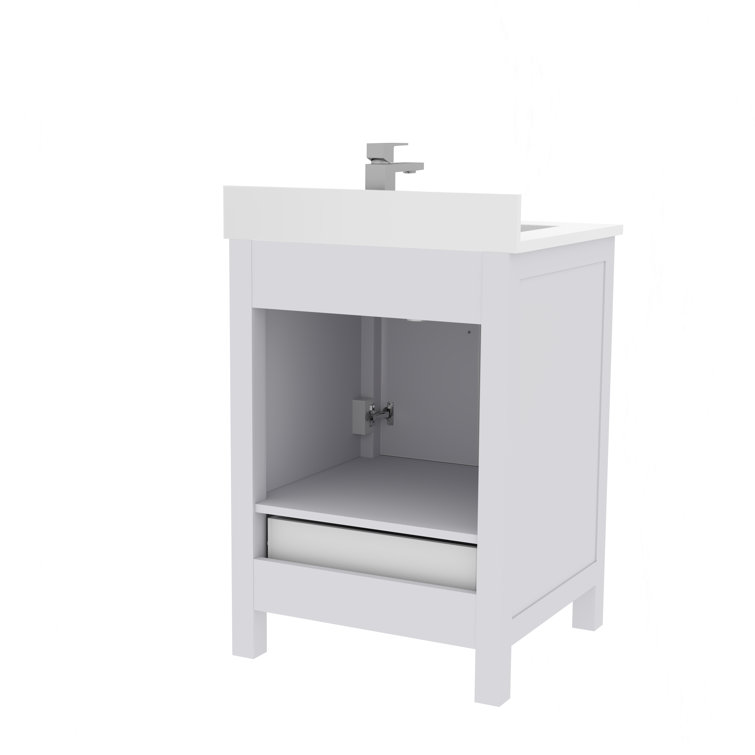 White Solid Wood Bathroom Vanity Cabinet with Brushed Nickel Hardware