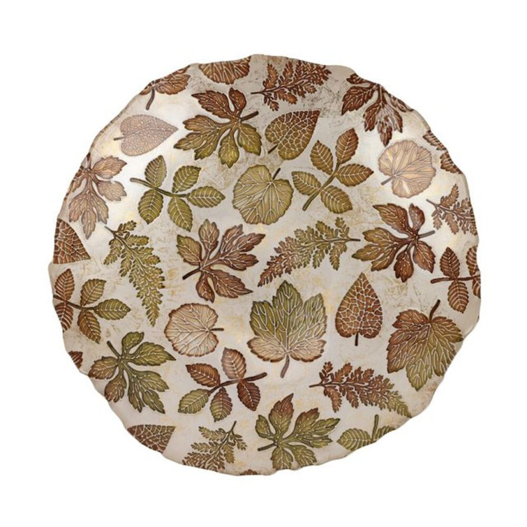 Autumn Leaves Green Glass Serving Bowl, 13" Diameter