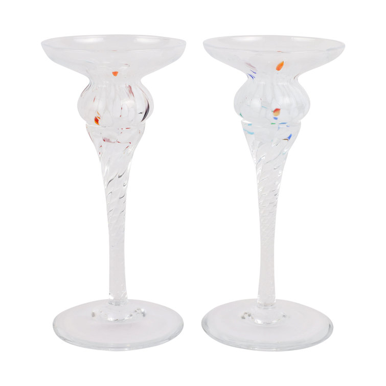 Chiara White Handmade Glass Taper Candlesticks Set of 2