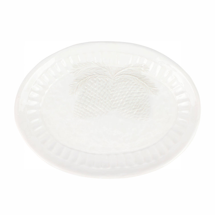 White Ceramic 13.75" Oval Pinecone Platter