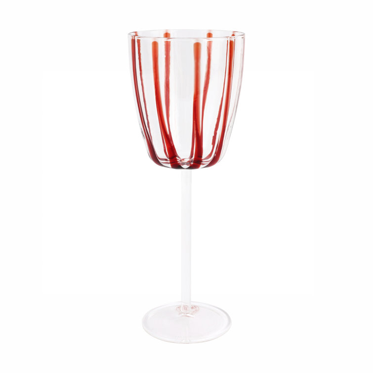 Clear and Red Borosilicate Glass Wine Goblet, 11 OZ