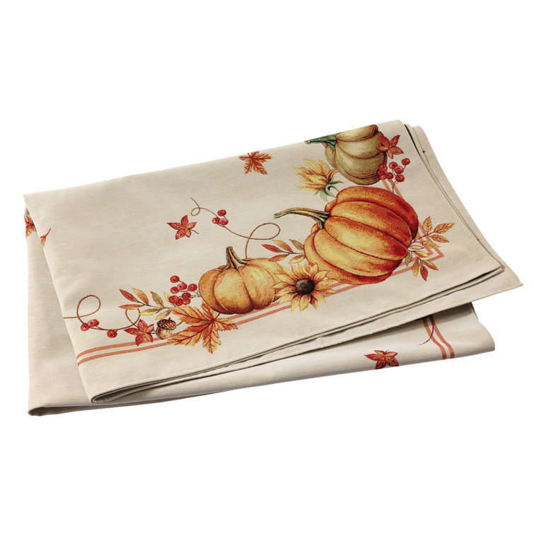 Autumn Harvest Beige Cotton Thanksgiving Tablecloth