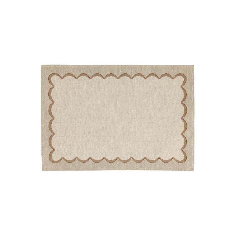 Beige and Natural Scalloped Cotton Placemats - Set of 4
