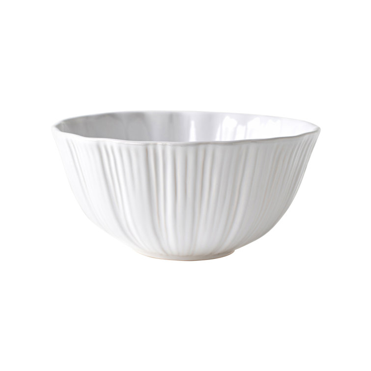 White Ceramic Coastal Wave Serving Bowl, 9.5"